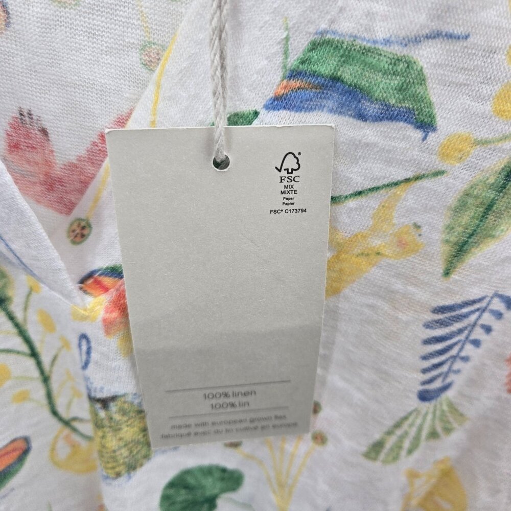 Joie White 100% Linen Tropical Print Monkey Pullover Cap Sleeve Top Small - Picture 8 of 10